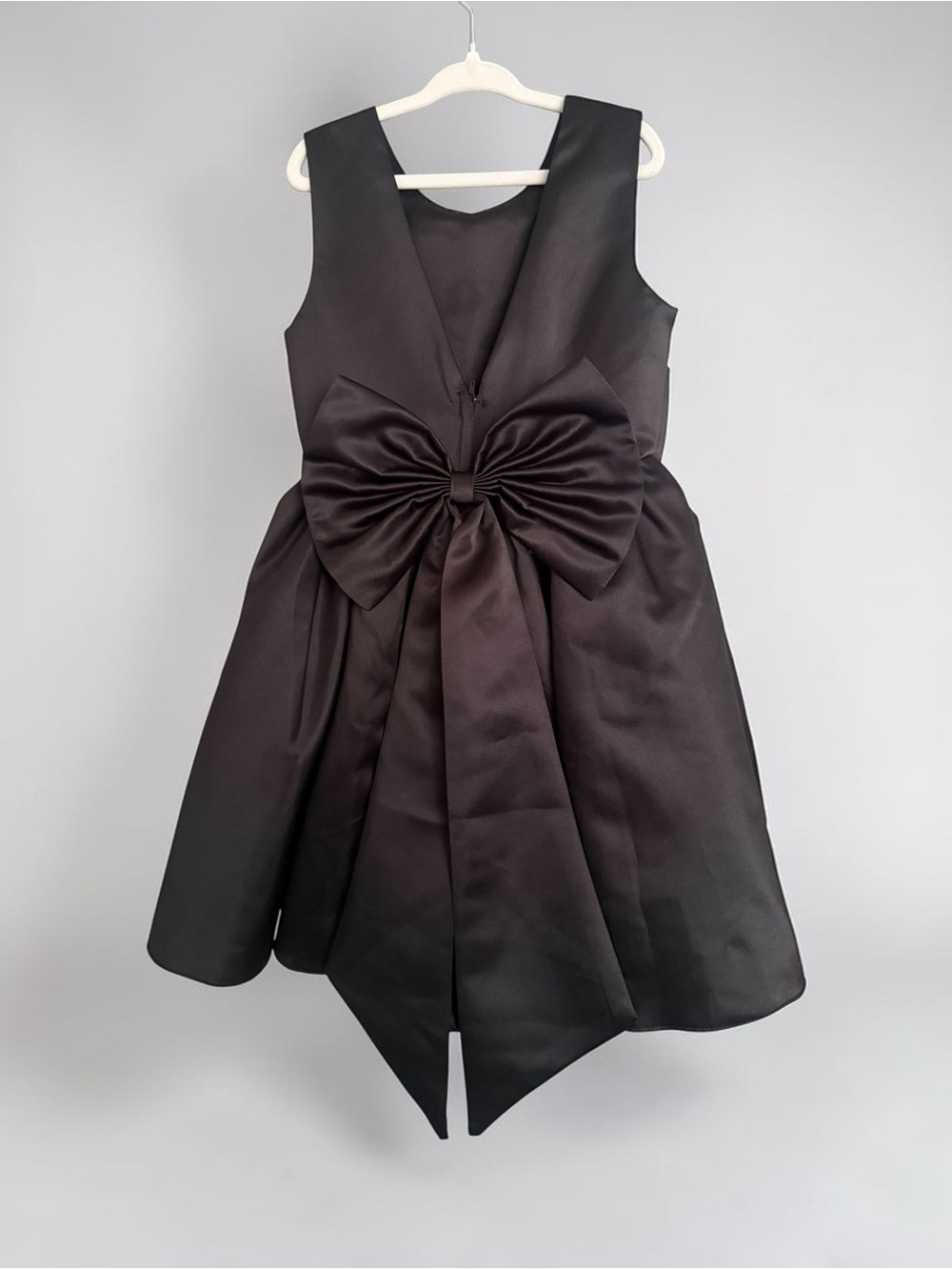 Girls' Black Satin Bow-Back Party Dress